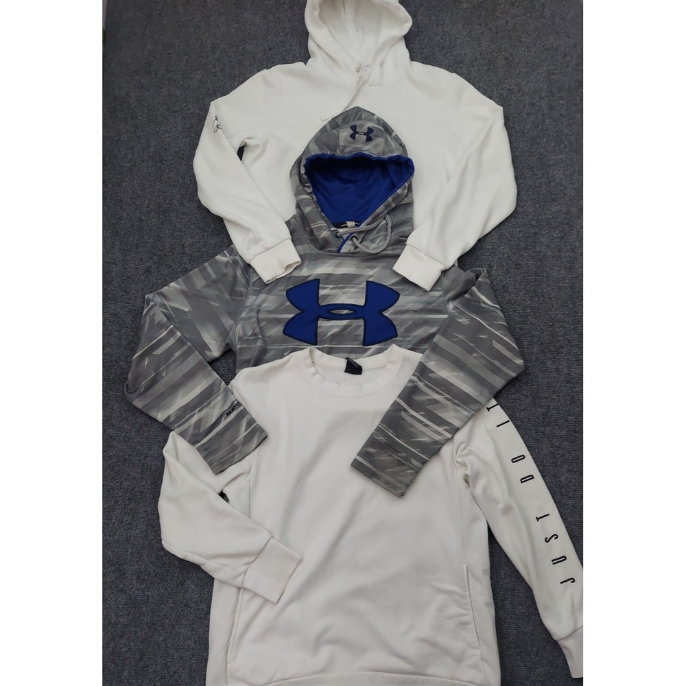 Lot 3 NIKE UNDER ARMOUR PUMA Hoodie Sweatshirt Men Small White Blue Gym Athletic
